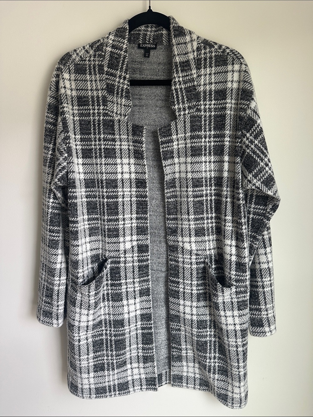 Express Black & White Plaid Open-Front Blazer